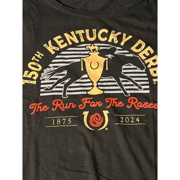150th Kentucky Derby 2024 Black Graphic T Shirt Gildan Run For Roses Tee Sz L - Picture 1 of 4